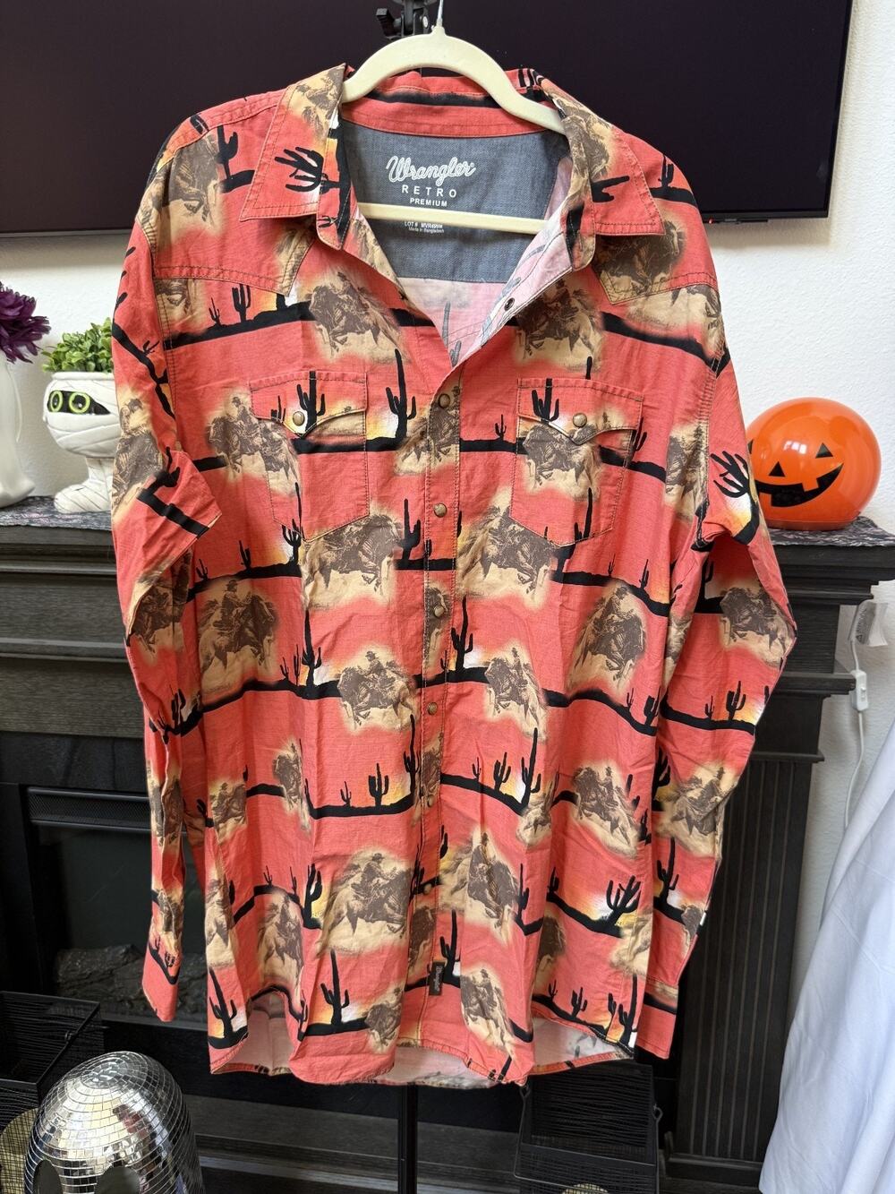 Wrangler Retro Premium Cowboy Sunset All-Over Print Western Snap Shirt XXLT